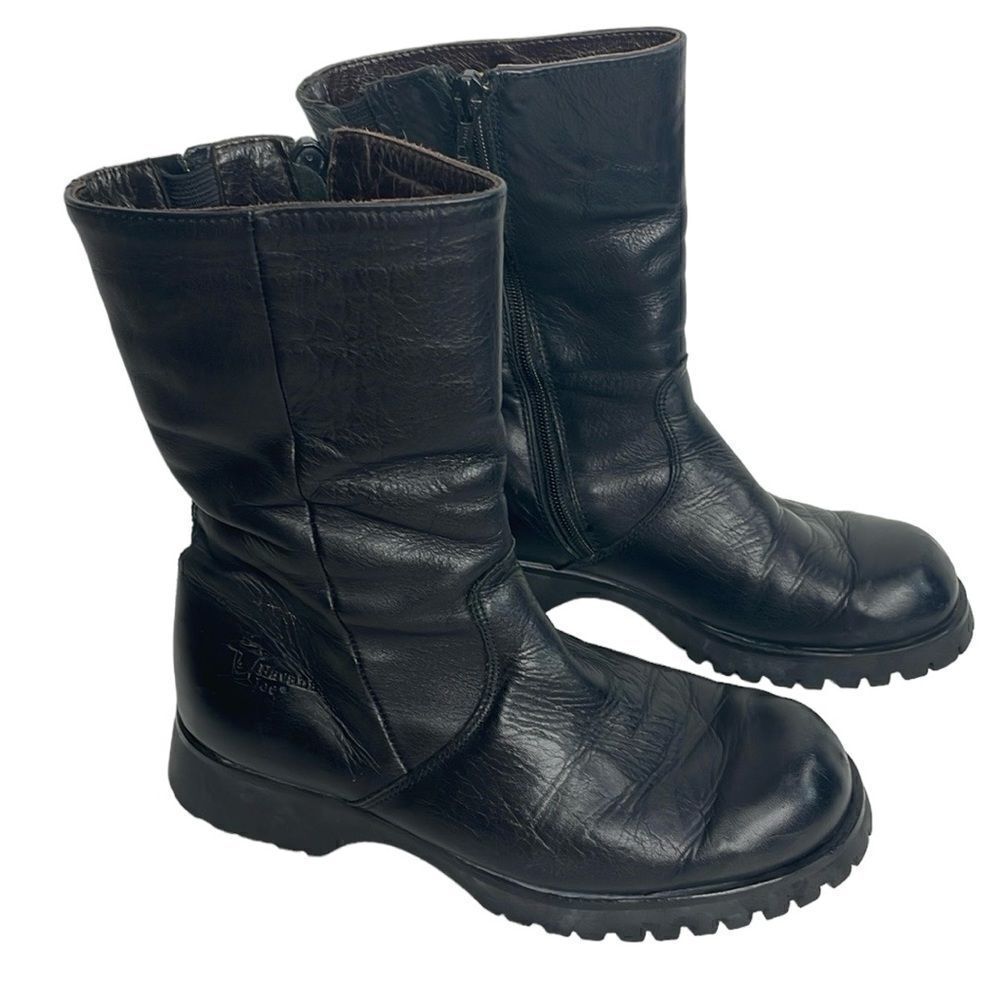 Havana Joe Mid Calf Leather Zipper Black Booties size 37